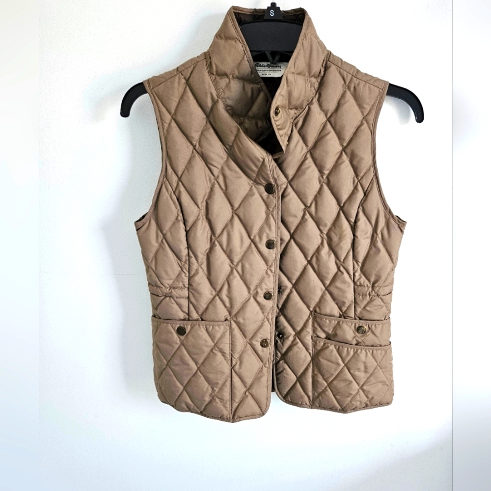 Eddie Bauer Down Tan Quilted Vest Petite - Picture 2 of 6